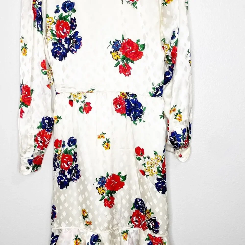 Tory Burch Floral Ruffle Silk Belted Wrap Dress Size 8